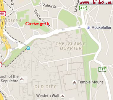 Stadtpaln und Adresse von Gartengrab Jerusalem