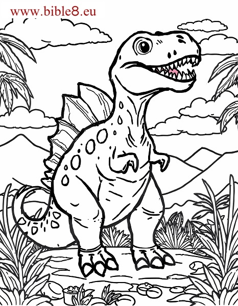 Coloring Page: Dinosaur in the Garden of Eden.