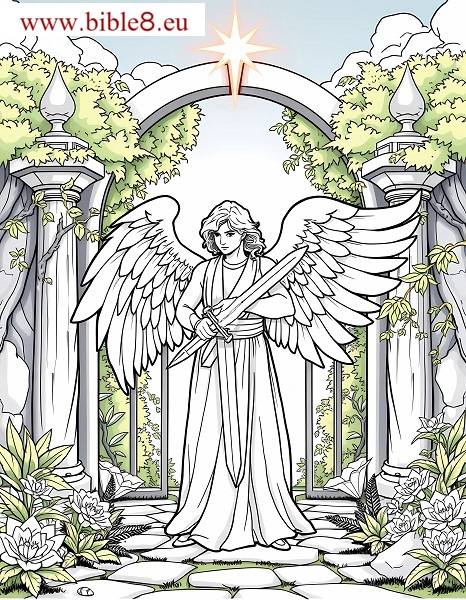Coloring Page: Angel guarding the entrance to the Garden of Eden.