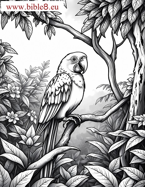 Coloring Page: Parrot on a tree.