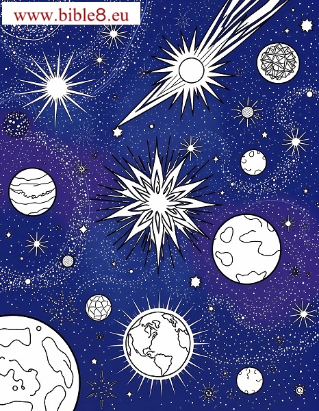 Coloring Page: Before God created humans, He prepared everything – starting with the universe! Color the planets as you imagine them.